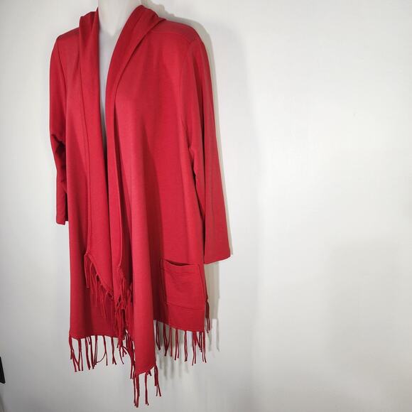 Chicos Zenergy Women’s Sweater Open Cardigan Hooded 3/4 Sleeve Fringe Red Large - Picture 5 of 10